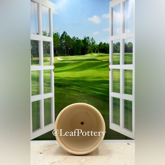 Honeycomb Beige Ceramic Planter Pot with Saucer Attached - Picture 7 of 9